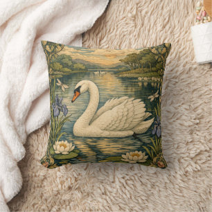 Coussin Peinture élégante vintage aquarelle cygne blanc