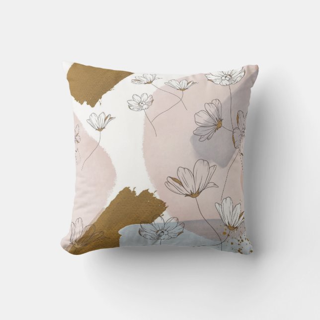 Coussin Peinture Florale or et rose  (Recto)