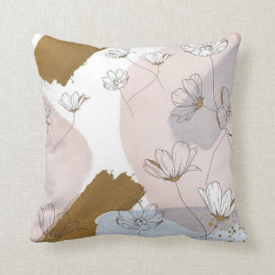 Coussin Peinture Florale or et rose 