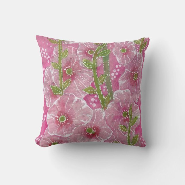 Coussin Peinture florale rose Hollyhock Malve Malva (Recto)