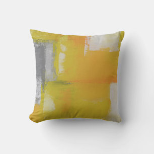 Coussin peinture gris jaune blanc abstrait
