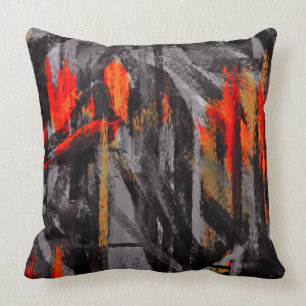 Coussin Peinture grise orange d'abrégé sur noir