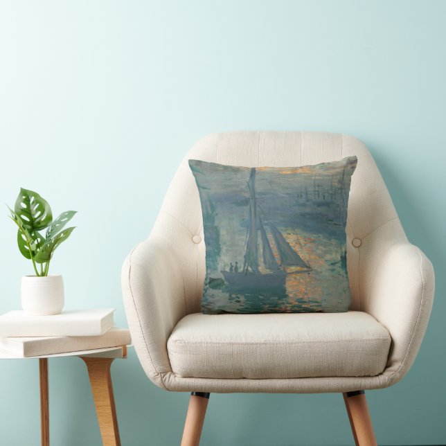 Coussin Peinture impressionniste marine du lever de soleil (Chaise)