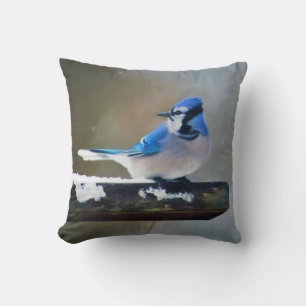 Coussin Peinture Jay Bleu - Art Oiseau Original