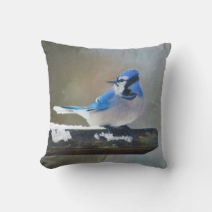Coussin Peinture Jay Bleu - Art Oiseau Original