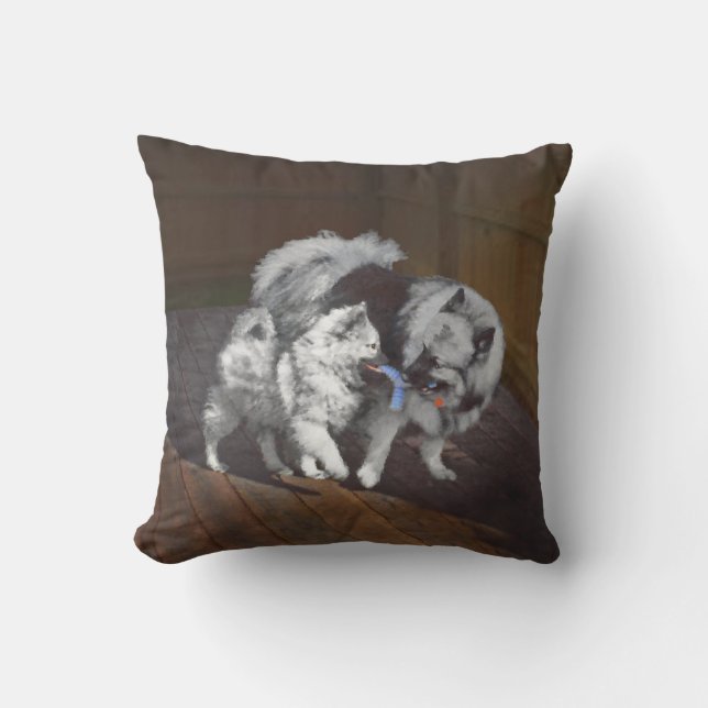 Coussin Peinture Keeshond Playtime - Jolie art original ch (Recto)