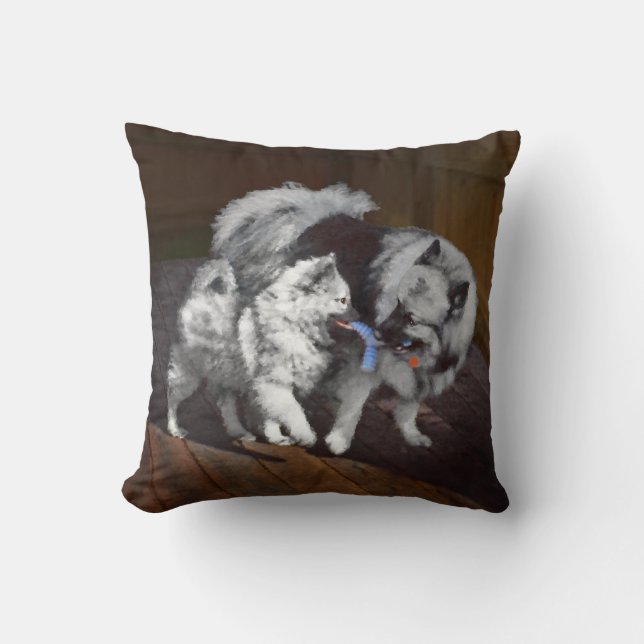 Coussin Peinture Keeshond Playtime - Jolie art original ch (Recto)