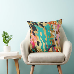 Coussin Peinture léopard rose turquoise