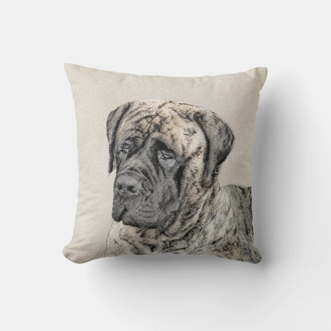 Coussin Peinture mastiff anglaise (Brindle) - Dog Art (Recto)