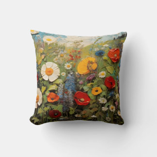 Coussin Peinture Mer Printemps Avec Fleurs Colorées