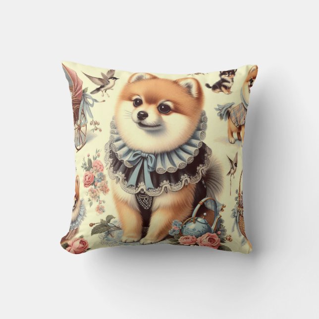 Coussin Peinture mignonne de Poméranie (Recto)