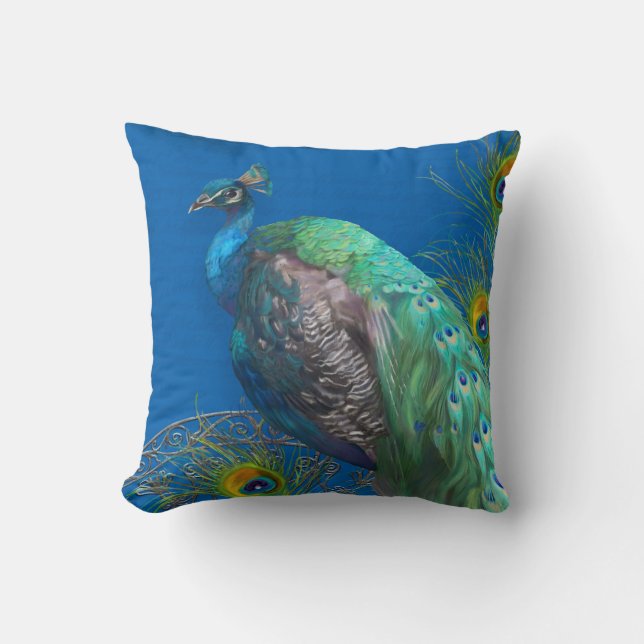 Coussin Peinture moderne Peacock Plumes de queue Royal Blu (Recto)