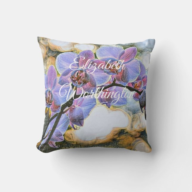 Coussin Peinture moderne violet bleu orchidée Fleurs (Recto)