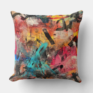 Coussin Peinture Murale de Rue avec Coulures Superposées &