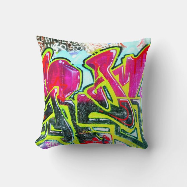 Coussin peinture murale rouge/bleue/verte de graffiti (Recto)