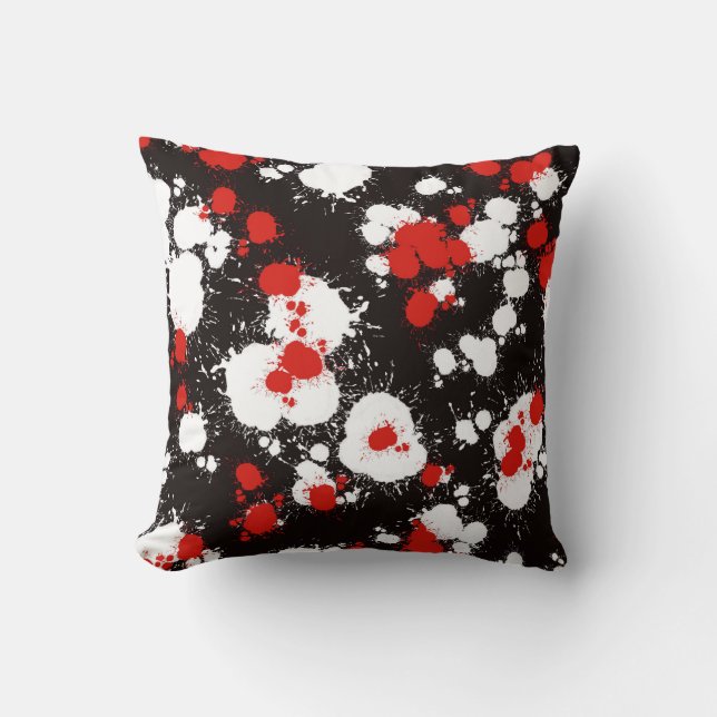 Coussin Peinture noire, blanche et rouge (Recto)