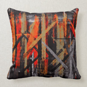 Coussin Peinture noire grise d'abrégé sur orange