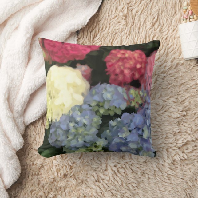 Coussin Peinture numérique à fleurs bleu et rose Hydrangea (Couverture)