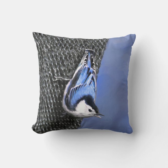 Coussin Peinture Nuthatch à poitrine blanche Art original (Recto)