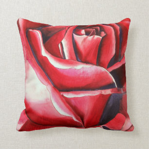 Coussin Peinture originale d'aquarelle de Crimson Red Rose