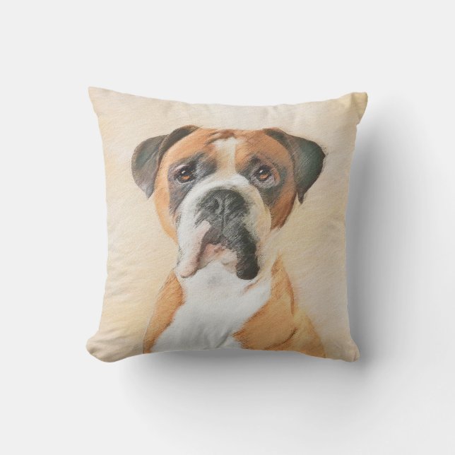Coussin Peinture originale de chien Boxer non recadrée Art (Recto)