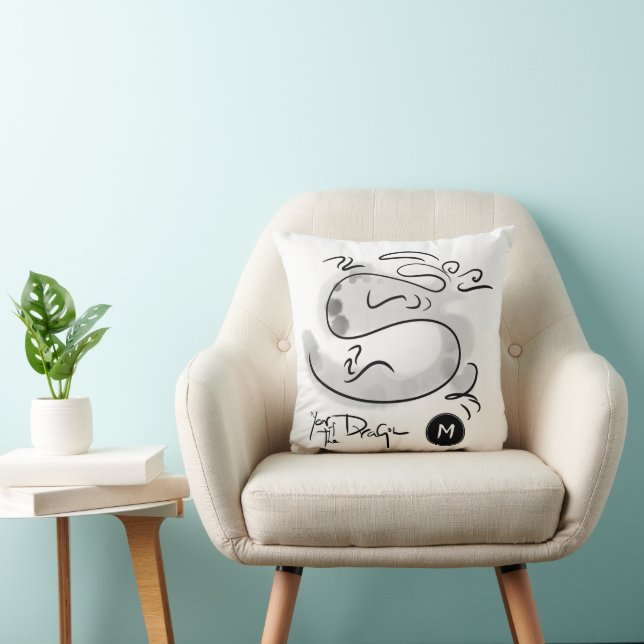 Coussin Peinture originale Dragon Année Anniversaire Monog (Chaise)