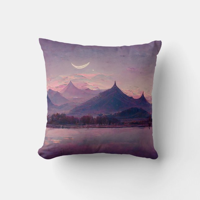 Coussin Peinture Paysage Oriental Violet (Recto)