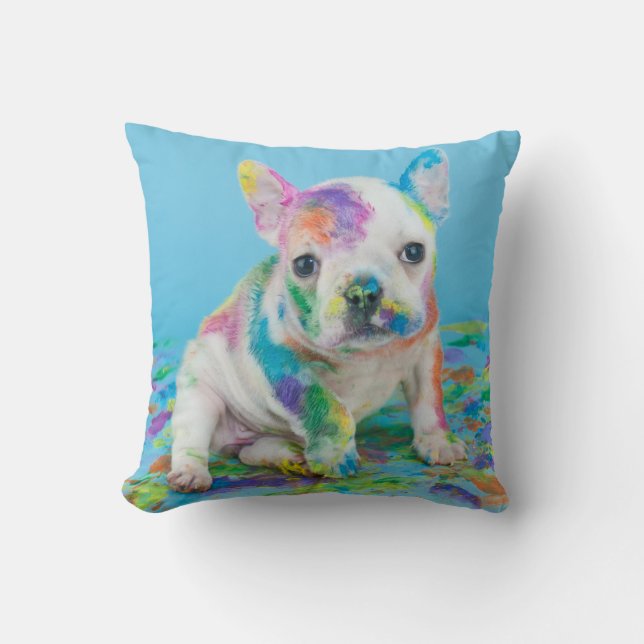 COUSSIN PEINTURE PEINTE ÉPAULÉE PUPPY LÈVE PILLOW. (Recto)