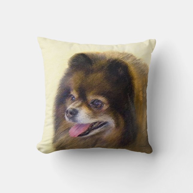 Coussin Peinture Poméranienne Noir et Tan Art Chien origin (Recto)