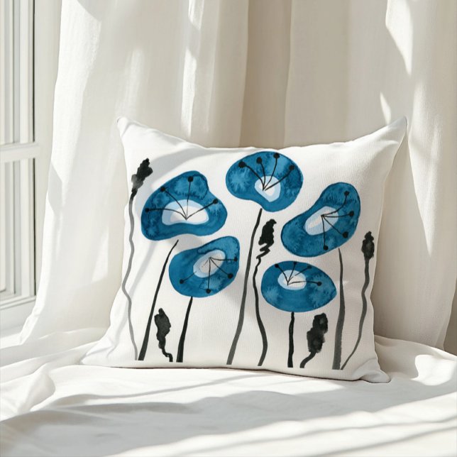 Coussin Peinture Poppy Moderne Bleu Sarcelle (Créateur téléchargé)