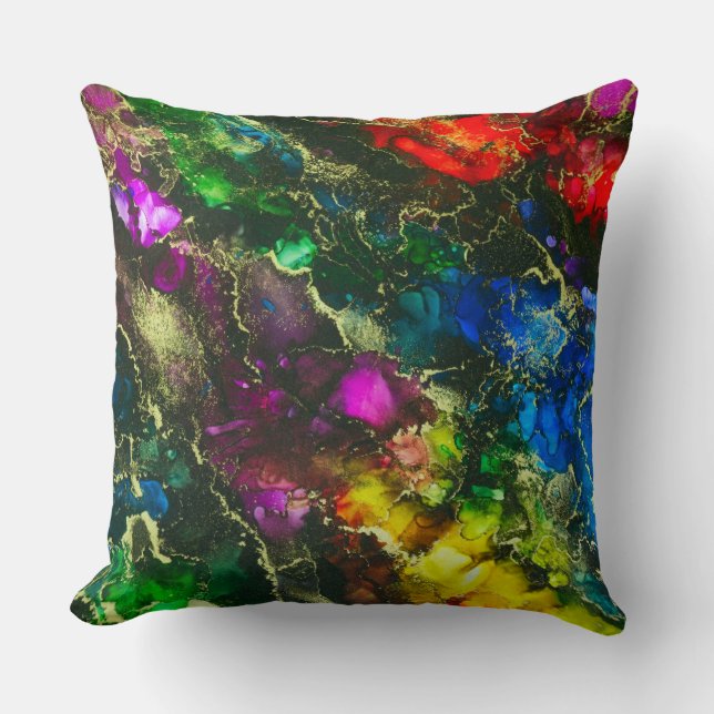 Coussin Peinture psychédélique d'abrégé sur encre d'alcool (Recto)