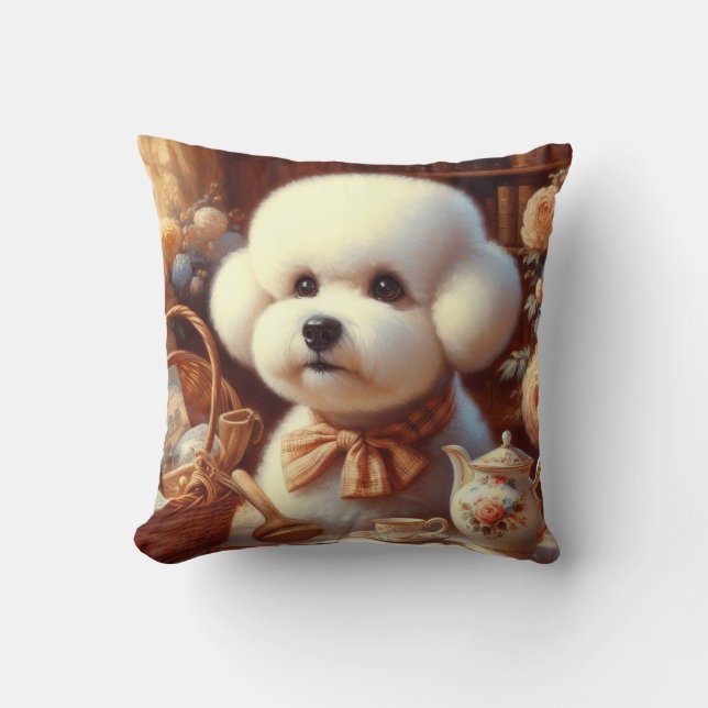 Coussin Peinture Retro Bichon Frisé (Recto)