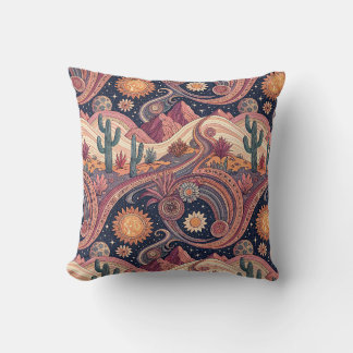 Coussin Peinture Rétro Psychedelique Désert Cactus Coucher