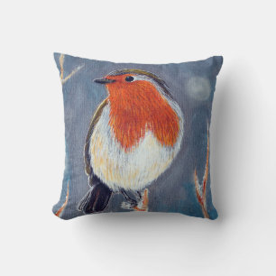 Coussin Peinture Robin d'hiver