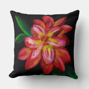 Coussin Peinture rouge fleur sur fond noir