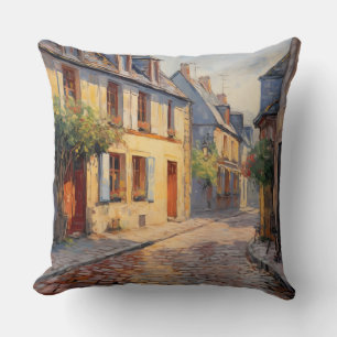 Coussin Peinture rue et village médiéval français