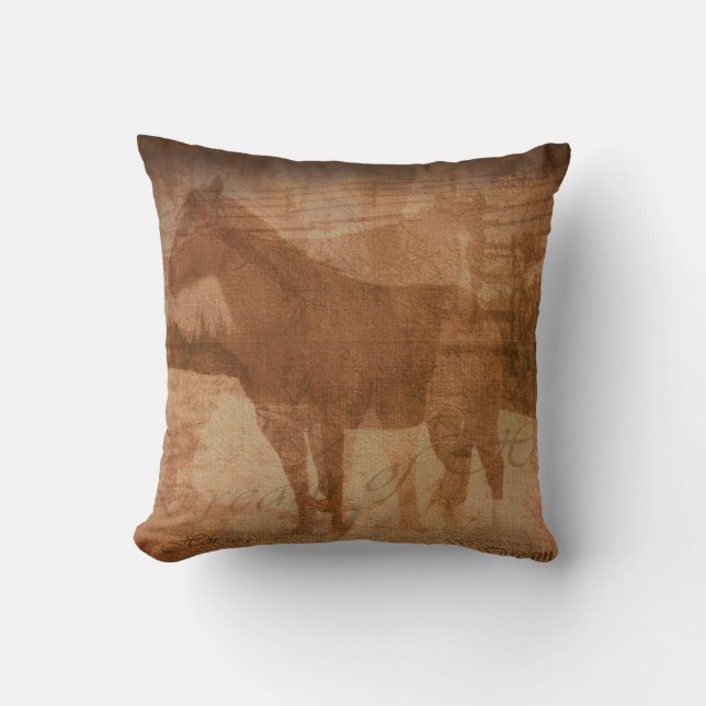 Coussin Peinture Rustique Cheval, Art Equin pour les amate (Recto)