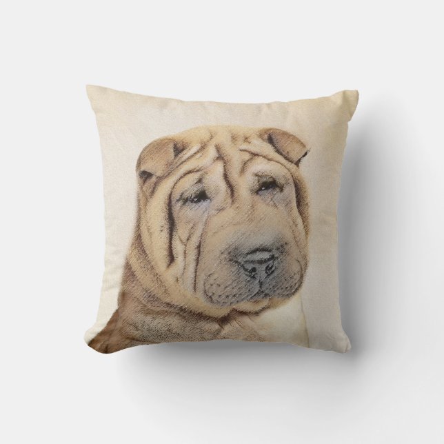 Coussin Peinture Shar Pei - Art Original de Chien Mignon (Recto)