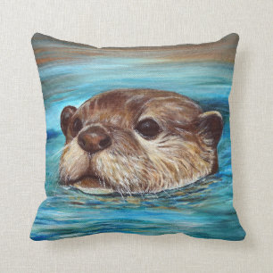 Coussin Peinture sur la loutre de rivière