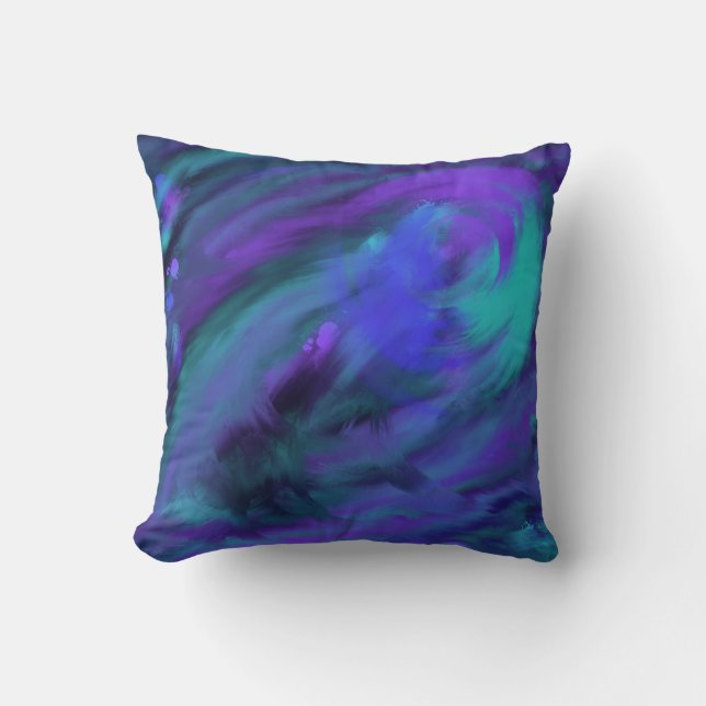 Coussin Peinture tourbillonnante bleu violet aqua et art d (Recto)