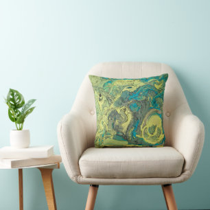 Coussin Peinture unique Abstrait coton vert