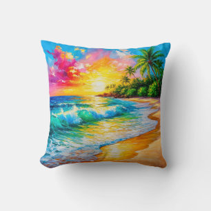 Coussin Peinture vibrante de coucher de soleil tropical av