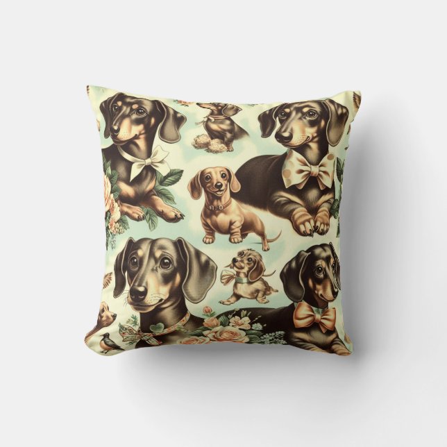 Coussin Peinture vintage Dachshund transparente (Recto)