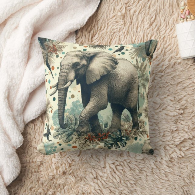 Coussin Peinture vintage sur la jungle des éléphants (Couverture)
