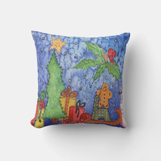 Coussin Peinture Whimsical Christmas Cheer Watercolor (Recto)