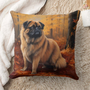 Coussin Pekingese à l'automne Feuilles automne Inspire
