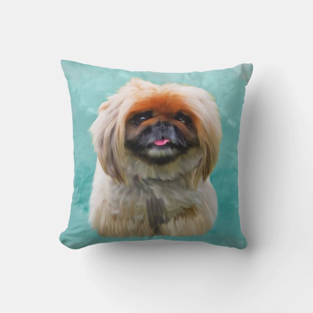 Coussin Pekingese Chien Aquarelle Art Portrait (Recto)