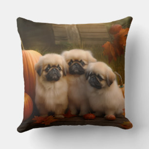 Coussin Pekingese Chiot Automne Citrouille délice