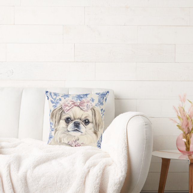 Coussin Pekingese Dog Blue Toile (Canapé)