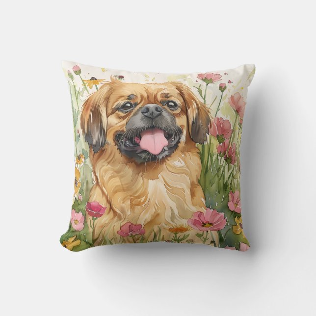 Coussin Pekingese Throw Pillow – Watercolor (Recto)